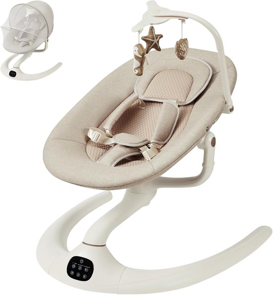 Elektrische babywieg - Babyschommel met Hangende Speeltjes - PP ijzeren Buis - Kaki