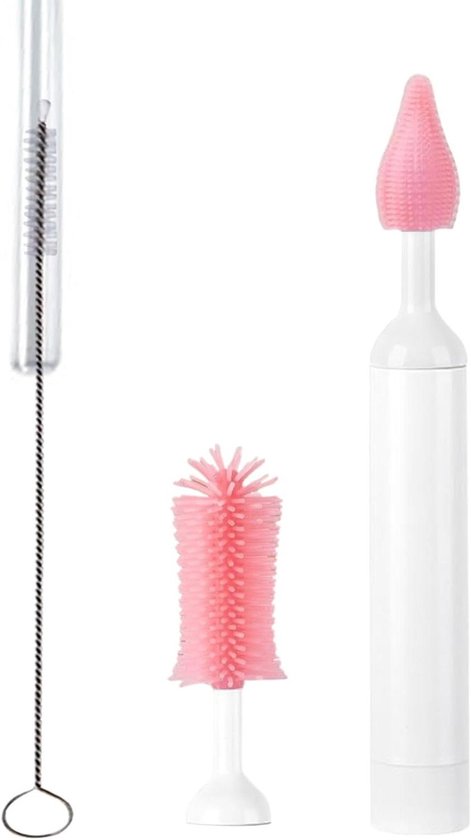 Elektrische flessenborstel - Reinigingsgereedschap - Flessen Reinigen - 360 Roterend - 24.5 cm - Roze