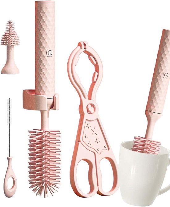 Elektrische Flessenborstel - Siliconen Borstel - Flessen Reinigen - Waterbestendig Design - 256 cm - Roze