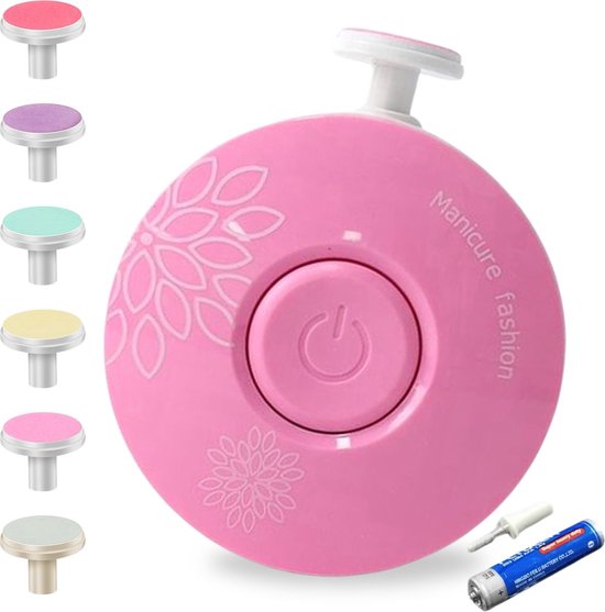 Elektrische Nagelvijl - Licht Roze - Veilig en Zacht voor Baby's - Inclusief 6 Diverse Vijl koppen incl. Polijstkop - Waterbestendig - 3-Stand Rotatie - Manicureset Baby - Nagelknipper - Polijsten - Babycadeau van Luvion