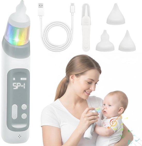 Elektrische neusaspirator voor baby's - Baby Neussukkers met 3 Siliconen Tips en 5 Zuigniveaus, Terugstroomvrije Neusaspirator voor Pasgeborenen en Peuters, Met Ingebouwde Muziek en Licht van Nosiboo