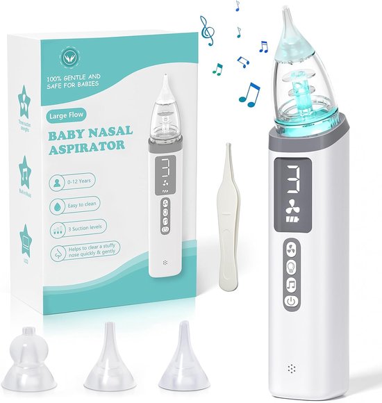 Elektrische Neusaspirator Voor Baby's - Neusreiniger - 3 Zuigniveaus - Met Muziek En Licht - Geschikt Voor Nieuwgeborenen Kinderen Volwassenen En Huisdieren van Coelektron