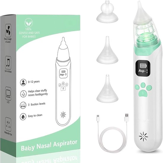 Elektrische neuszuiger voor baby's - Elektrisch - Neuszuiger - Apparaat voor verlichting van neusverstopping - Groen model van Ubee.