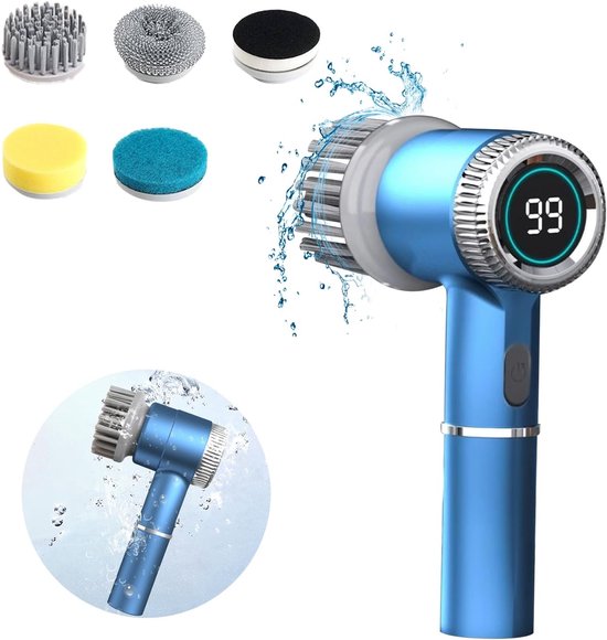 Elektrische roterende vloerborstel met 6 vervangbare snoerloze reinigingsborstelkoppen, Geschikt voor badkamers, badkuipen, tegels en vloeren (blauw). van Merkloos