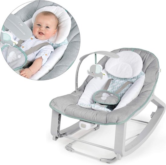 Elektrische Schommelstoel Baby - Baby Swing - Wipstoel Baby's met Speelboog - Grijs met Wit van KIDUKU