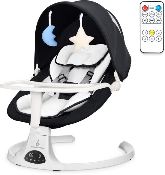 Elektrische Wipstoel - Muziek en Swing Opties - 5 Punts Gordel - Babyschommel voor je baby- Schommelstoel - Baby Swing-zwart\wit van Merkloos