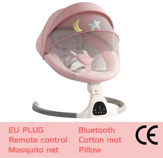 Elektrische Wipstoel - Schommelstoel - Wiegstoel - Babyschommel - Babybedje - Wipstoel Baby - met Afstandsbediening - Klamboe - Speelgoed - Dienblad Grijs van Merkloos