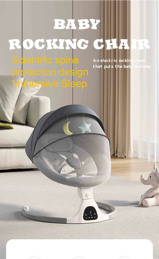 Elektrische Wipstoel - Swing Baby Stoel - Muziek en Swing Opties - 5 Punts Gordel - Babyschommel- Schommelstoel - Baby Swing - Met Afstandsbediening - Grijs van Hauck