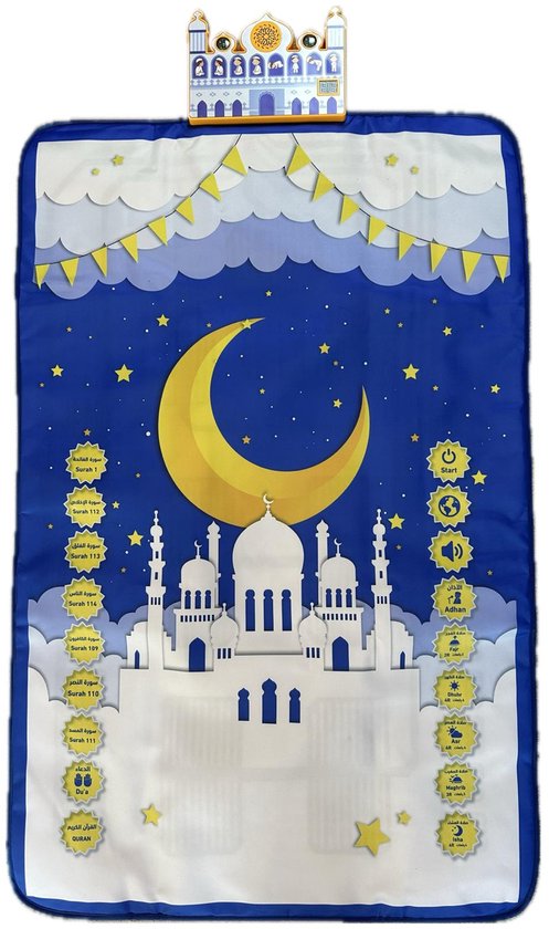 Elektronisch Gebedskleed voor Kinderen met Nederlandse en Franse Taal + 15 Andere Talen – Blauwe Interactieve Smart Sajadah – Leren Bidden – Islamitische Gebedsmat – Ramadan Cadeau van Quraanzoom