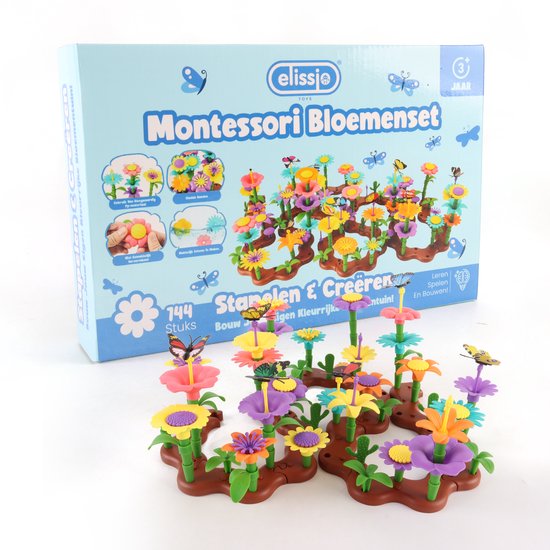 Elissio® - Bloemen Bouwset 144-delig - Montessori Kinderspeelgoed vanaf 3 Jaar - Creatief Speelgoed - Educatief Speelgoed - Voor Meisjes en Jongens - bloemenbouwset - Open ended speelgoed - Kleuter speelgoed van Merkloos