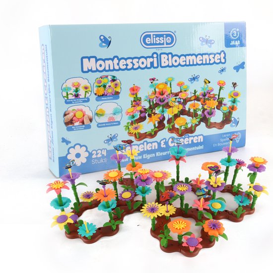 Elissio® - Bloemen Bouwset 224-delig – Montessori Kinderspeelgoed vanaf 3 Jaar – Creatief & Educatief STEM Speelgoed – Voor Meisjes & Jongens - Bloemenbouwset - Open ended speelgoed - Kleuter speelgoed 3 jaar - Kinderspeelgoed 4 jaar cadeau meisje van Merkloos