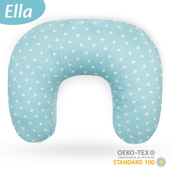Ella Voedingskussen met hoes van 100% katoen - Zwangerschapskussen - Inclusief afneembare en wasbare hoes - Blauw met witte hartjes van Litollo