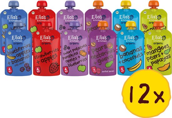 Ella's kitchen 4+ m 12 Stuks Knijpzakjes Pakket van Ella's Kitchen