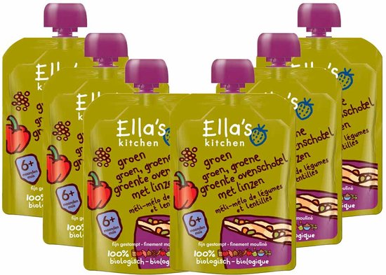 Ella's Kitchen Biologisch Maaltijdzakje 6+m Groene Groente Ovenschotel Linzen - 6 x 130 gr - Voordeelverpakking