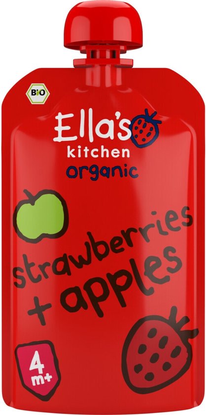 Ella's kitchen Knijpzakje 4+ m Appel Aardbei 120 gr - 7x 120 gr - Voordeelverpakking van Ella's Kitchen
