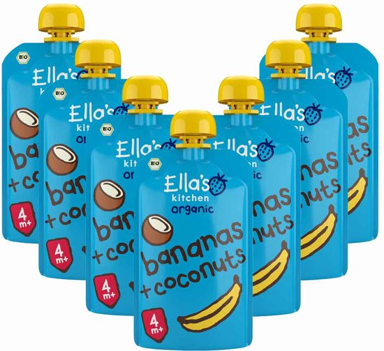 Ella's kitchen Knijpzakje 4+ m Banaan Kokos 120 gr - 7x 120 gr - Voordeelverpakking van Ella's Kitchen