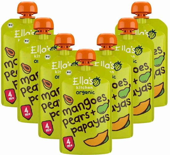 Ella's kitchen Knijpzakje 4+ m Mango Peer Papaya 120 gr - 7x 120 gr - Voordeelverpakking van Ella's Kitchen