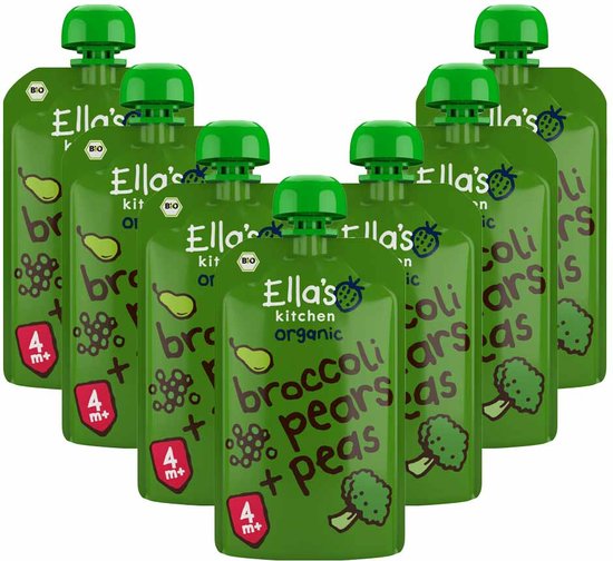Ella's kitchen Knijpzakje 4+ m Peer Broccoli Erwten 120 gr - 7x 120 gr - Voordeelverpakking van Ella's Kitchen