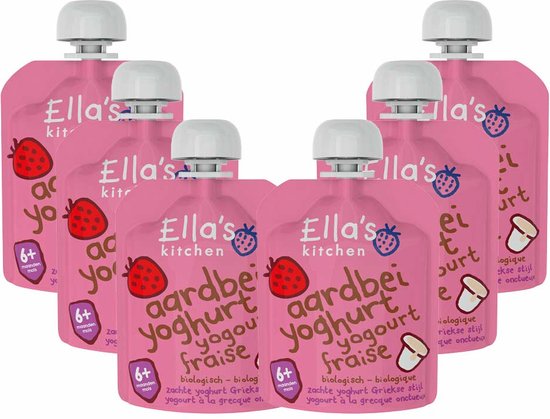 Ella's kitchen Yoghurt Griekse Stijl 6+ m Aardbei 90 gr - 6x 90 gr - Voordeelverpakking van Ella's Kitchen