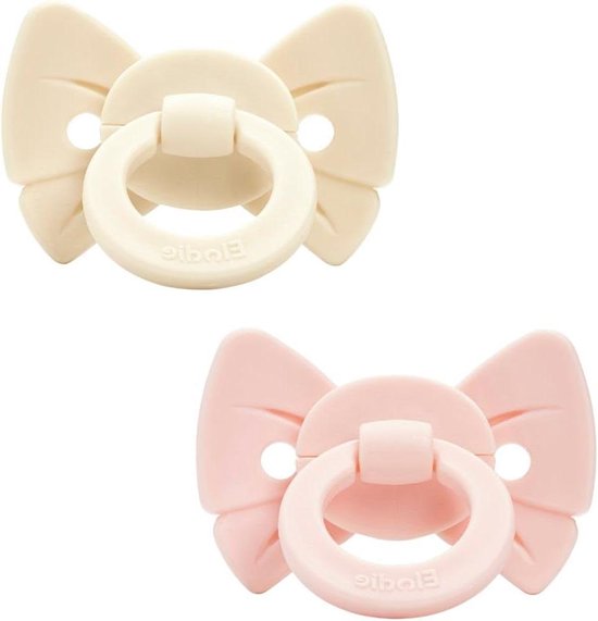 Elodie Details Binky Bow 2-Pack Baby Pacifiers, Silicone Orthodontic, BPA Free, Pacifier with Orthodontic Pacifier, Durable and Sterilizable, for Babies and Newborns, 0-6 Months, White/Pink
