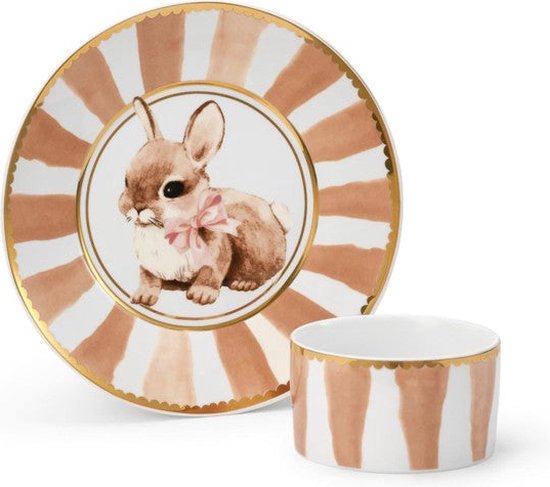 Elodie Porcelain Dinner Set - Babyservies - Kinderbord + kom - Babyservies set porselein - Kraamcadeau -Bunny Darling van Elodie