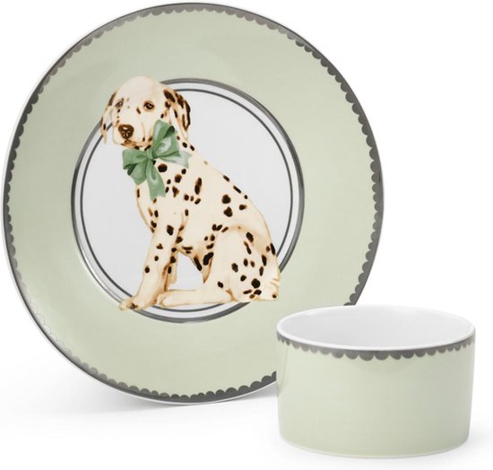 Elodie Porcelain Dinner Set - Babyservies - Porceleinen kinderbord en kom - Baby servies set - Kraamcadeau -Darling Dalmatians van Elodie