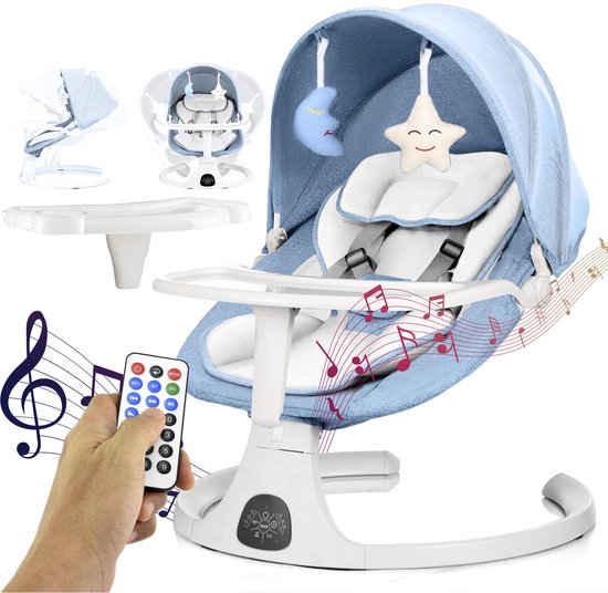 Elovia Elektrische Wipstoel - Muziek en Swing Opties - 5 Punts Gordel - Babyschommel voor je baby- Schommelstoel - Baby Swing- Blauw van Elovia