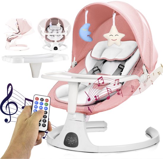 Elovia Elektrische Wipstoel - Muziek en Swing Opties - 5 Punts Gordel - Babyschommel voor je baby- Schommelstoel - Baby Swing- Roos van Elovia