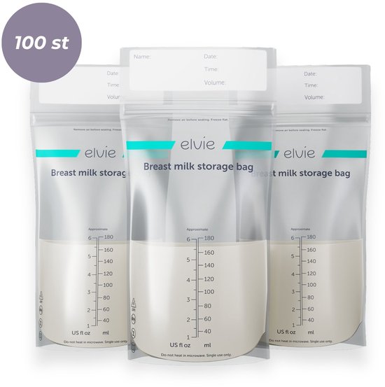 Elvie Lekvrije Moedermelk Bewaarzakjes - Borstvoeding zakjes - 100st - BPA-vrij - Vooraf Gesteriliseerd - Stevige, Dubbele Zipsluiting van Elvie
