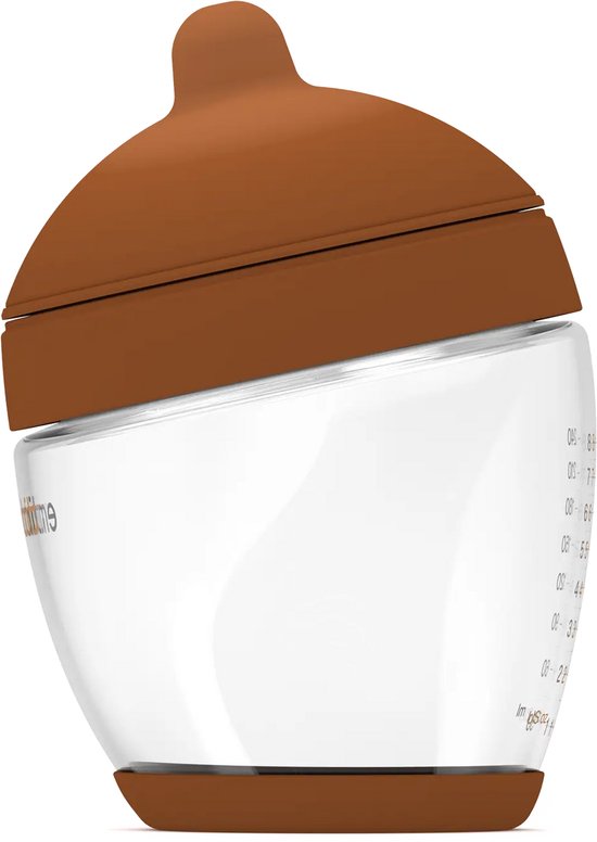 Emulait Classic Glazen Babyfles - Kleur: Deep - Maat: 2 - 240 ml - borstvormig - natuurlijk voeden - anti-koliek - bpa-vrij