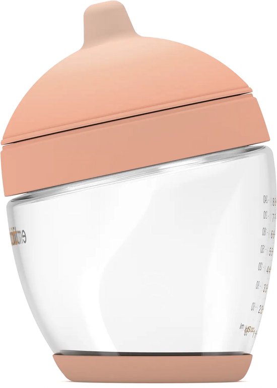 Emulait Classic Glazen Babyfles - Kleur: Fair - Maat: 1 - 240 ml - borstvormig - natuurlijk voeden - anti-koliek - bpa-vrij