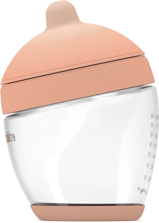 Emulait Classic Glazen Babyfles - Kleur: Fair - Maat: 2 - 240 ml - borstvormig - natuurlijk voeden - anti-koliek - bpa-vrij