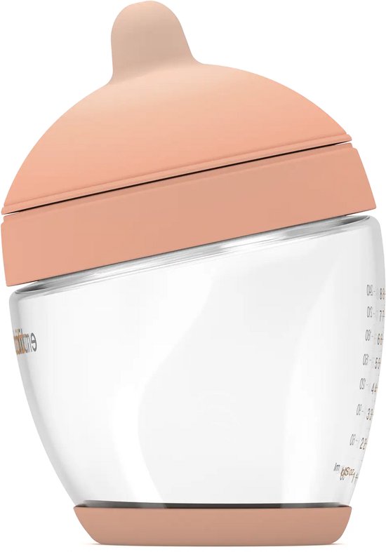 Emulait Classic Glazen Babyfles | Kleur: Fair | Maat: 3 | 240 ml | borstvormig | natuurlijk voeden | anti-koliek | bpa-vrij van Merkloos