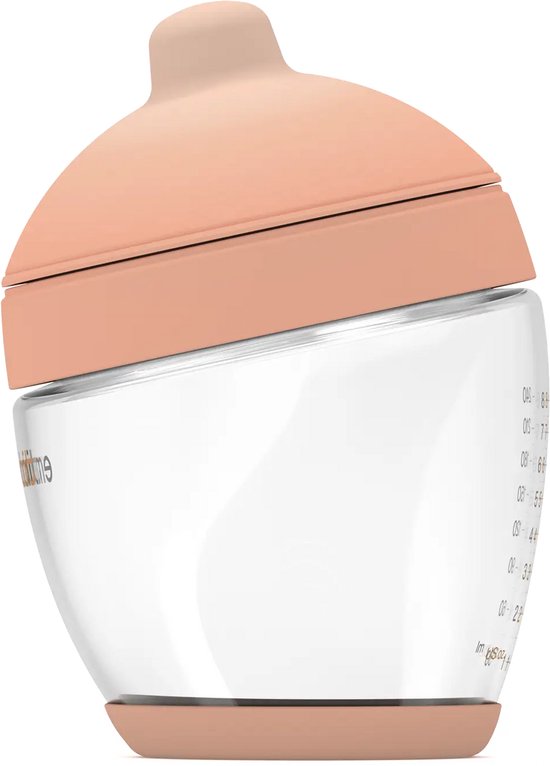 Emulait Classic Glazen Babyfles - Kleur: Fair - Maat: 5 - 240 ml - borstvormig - natuurlijk voeden - anti-koliek - bpa-vrij