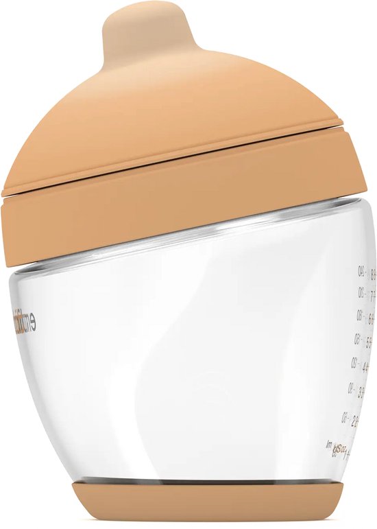 Emulait Classic Glazen Babyfles - Kleur: Light - Maat: 5 - 240 ml - borstvormig - natuurlijk voeden - anti-koliek - bpa-vrij