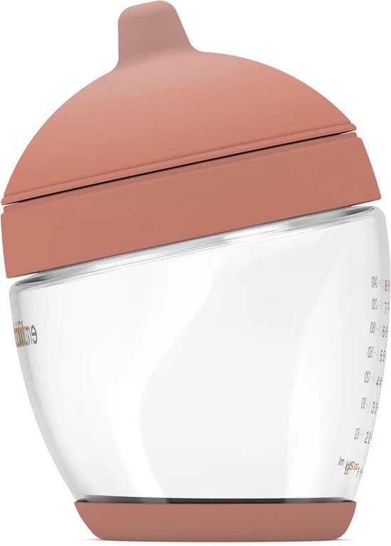 Emulait Classic Glazen Babyfles - Kleur: Medium - Maat: 1 - 240 ml - borstvormig - natuurlijk voeden - anti-koliek - bpa-vrij