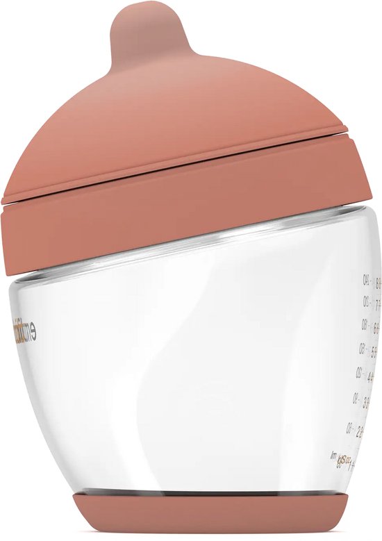 Emulait Classic Glazen Babyfles - Kleur: Medium - Maat: 2 - 240 ml - borstvormig - natuurlijk voeden - anti-koliek - bpa-vrij