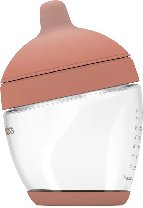 Emulait Classic Glazen Babyfles - Kleur: Medium - Maat: 4 - 240 ml - borstvormig - natuurlijk voeden - anti-koliek - bpa-vrij