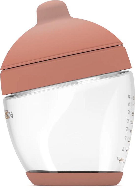 Emulait Classic Glazen Babyfles - Kleur: Medium - Maat: 5 - 240 ml - borstvormig - natuurlijk voeden - anti-koliek - bpa-vrij