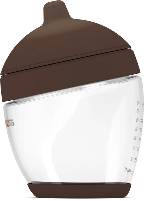 Emulait Classic Glazen Babyfles - Kleur: Rich - Maat: 1 - 240 ml - borstvormig - natuurlijk voeden - anti-koliek - bpa-vrij