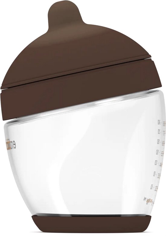 Emulait Classic Glazen Babyfles - Kleur: Rich - Maat: 2 - 240 ml - borstvormig - natuurlijk voeden - anti-koliek - bpa-vrij