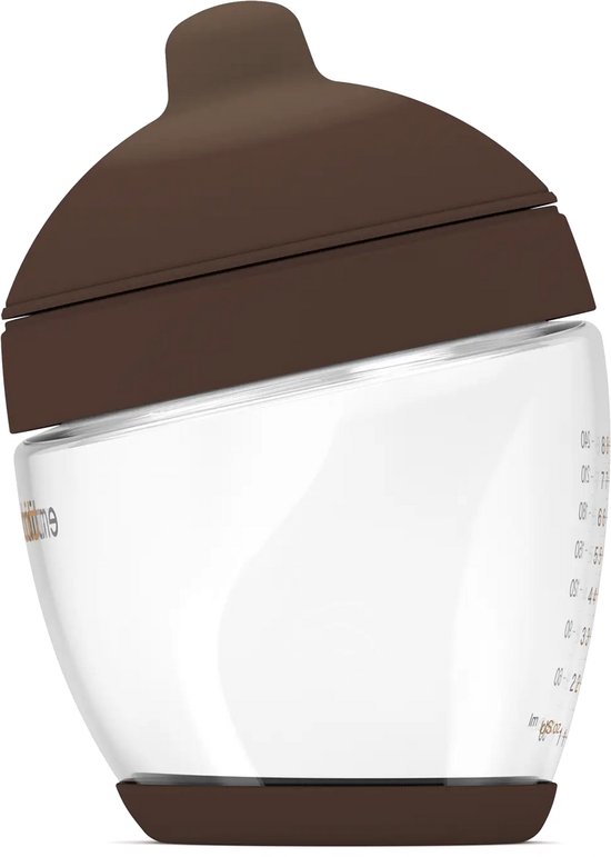 Emulait Classic Glazen Babyfles - Kleur: Rich - Maat: 5 - 240 ml - borstvormig - natuurlijk voeden - anti-koliek - bpa-vrij
