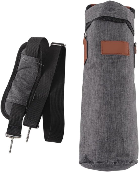Enkele koeltas 750 ml, geïsoleerde flessentas met schouderband voor picknicks, strand en uitjes, grijs