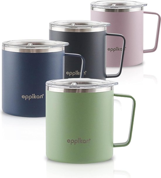 eppikan EppiTall 2022 Stainless Steel Thermal Mug, Insulated Mug, Coffee Mug, Tea Mug, Thermal Mug 380 ml, Lid with Lockable Drinking Opening (380 ml, Moss Green) van eppikan