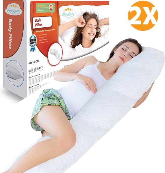 Ergonomisch Lichaamskussen (Set van 2) Zwangerschapskussen - body pillow - Voedingskussen - Kniekussen - Body Pillow met afneembare hoes - Dubbel Gestikte Randen van Ergon