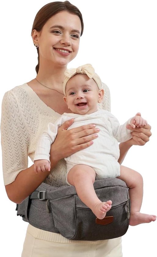 Ergonomisch Sunveno Heupzitje met verstelbare riem en tas - Praktische baby voordrager voor 0-20 kg - Grijs van Ergon
