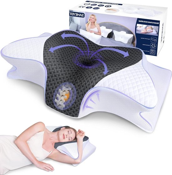 Ergonomisch zijslaapkussen 60 x 35 x 10/13 cm - verbetert slaapkwaliteit met kussensloop van Ergon