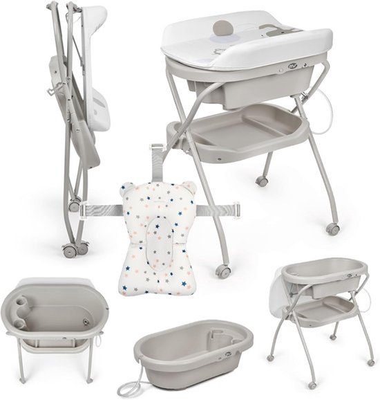 Ergonomische babybadkuip met aankleedkussen, organizer en wielen