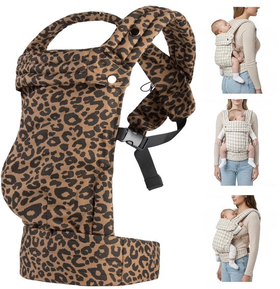 Ergonomische Draagzak voor Pasgeboren tot Peuter, Hip Gezonde M Vormige Zit met 3 Draagposities, Ademend Lichtgewicht en Eenvoudig aan te Passen, 3 tot 20 kg Draagvermogen (Luipaardprint) van CuddleBug