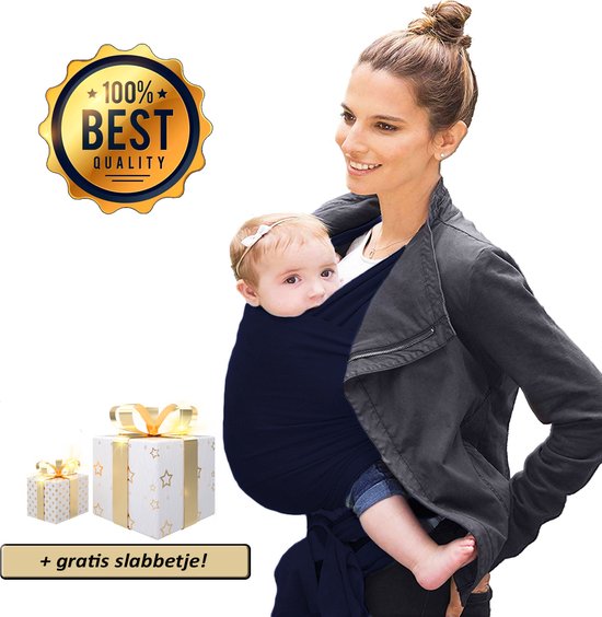 Ergonomische Rekbare Baby Draagdoek Van Katoen Om Te Knopen - Donkerblauw - Babywrap - Draagdoeken - Babydrager - Buikdrager – Rugdrager – Heupdrager - Baby sling – Baby Carrier – Draagzak - Baby Wrap Sling – Incl Handleiding - Gratis slabbetje van Little Lemonade